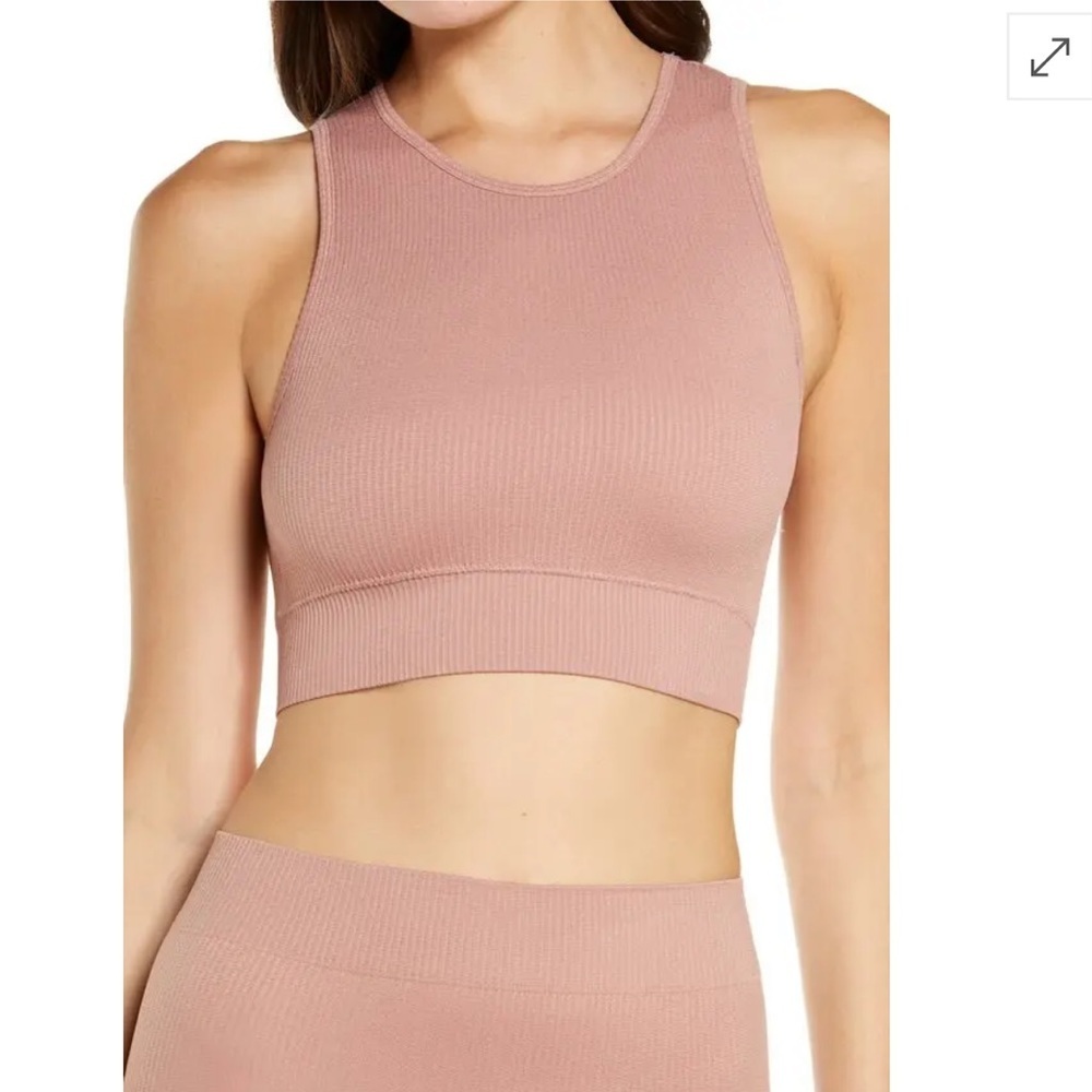 Skims Stretch Rib High Neck Bralette - Rose Clay